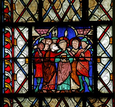 Window depicting the Via Crucis by French School